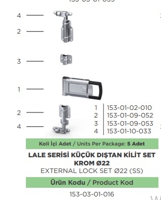 ARKA KAPI KILIT SETI KROM 22 MM LALE SERI BORUSUZ
